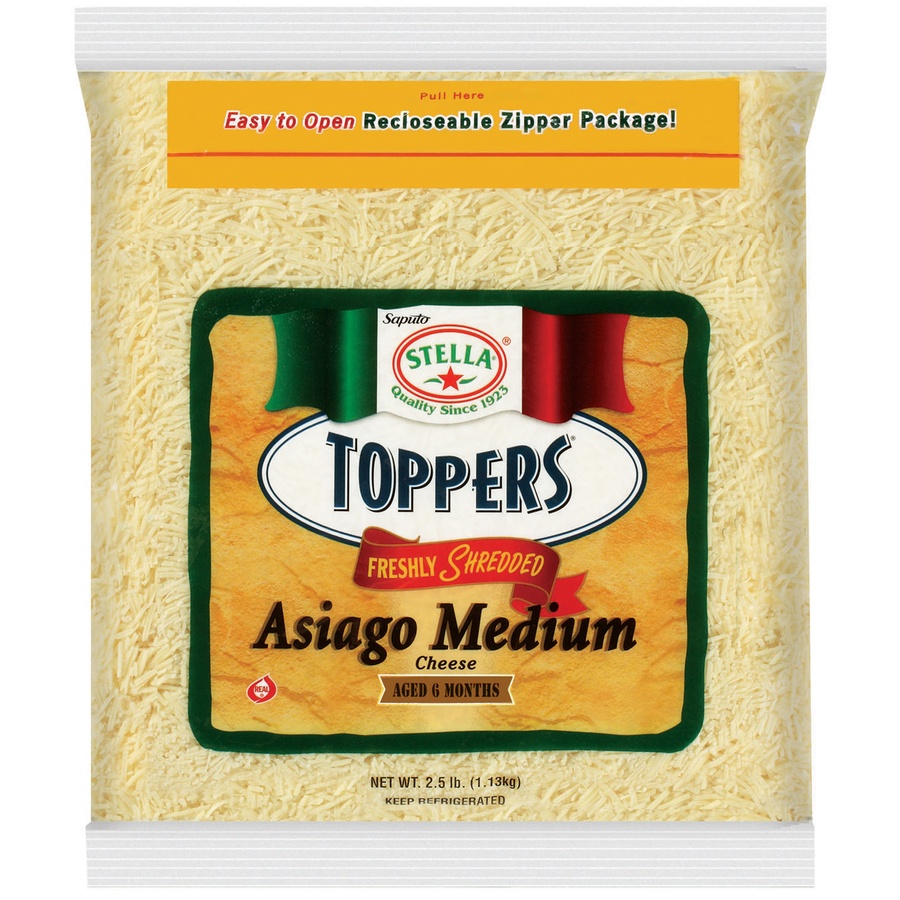 slide 1 of 1, Stella Stella Toppers Asiago Medium Freshly Shredded Cheese, 2.5 lb