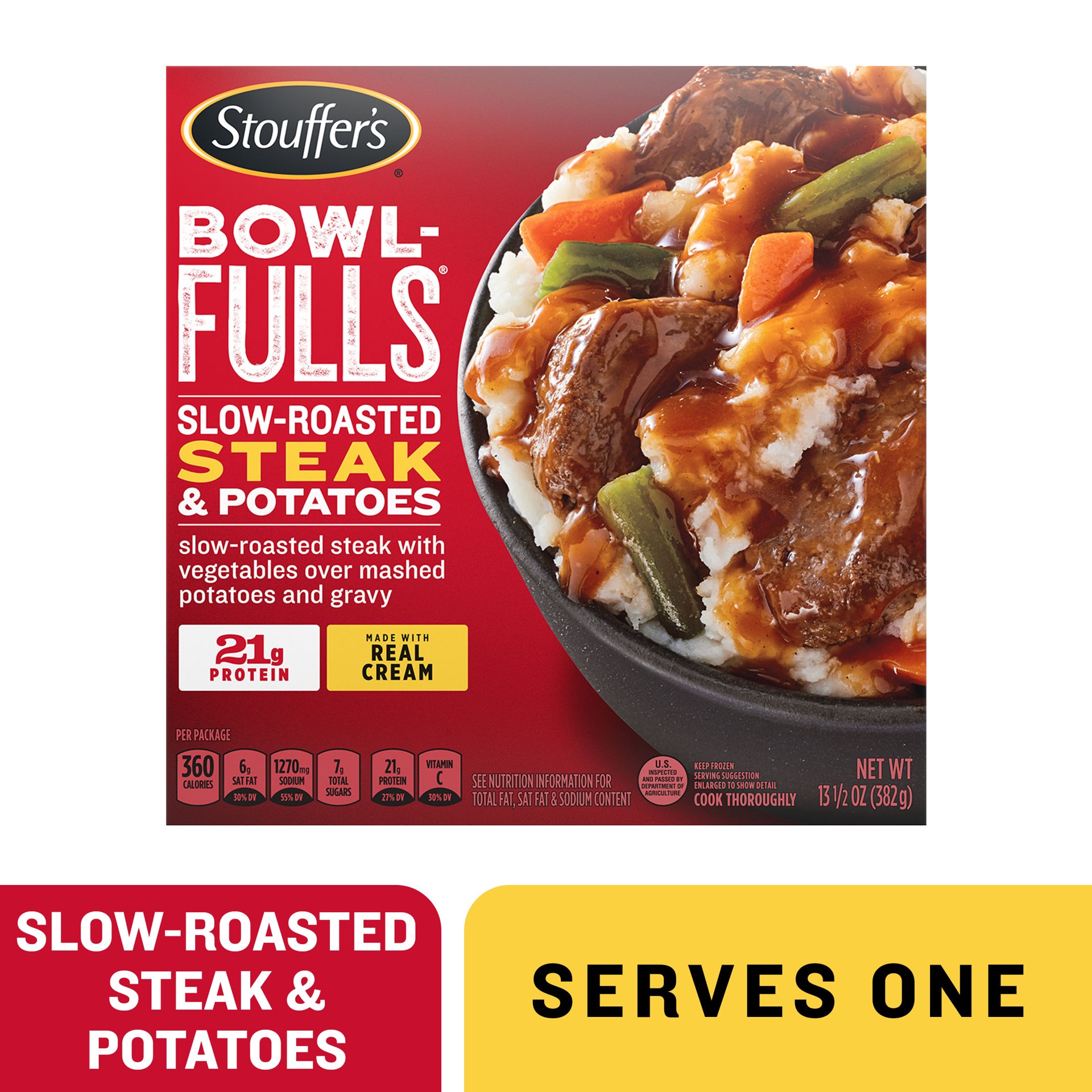 slide 1 of 6, Stouffer's Bowl-Fulls Slow-Roasted Steak & Potatoes Frozen Meal, 13.5 oz