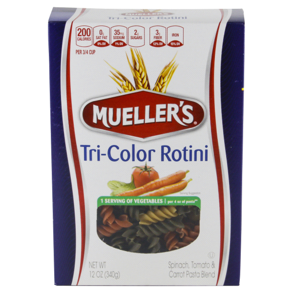 slide 1 of 1, Mueller's Pasta Tri Color Rotini, 12 oz