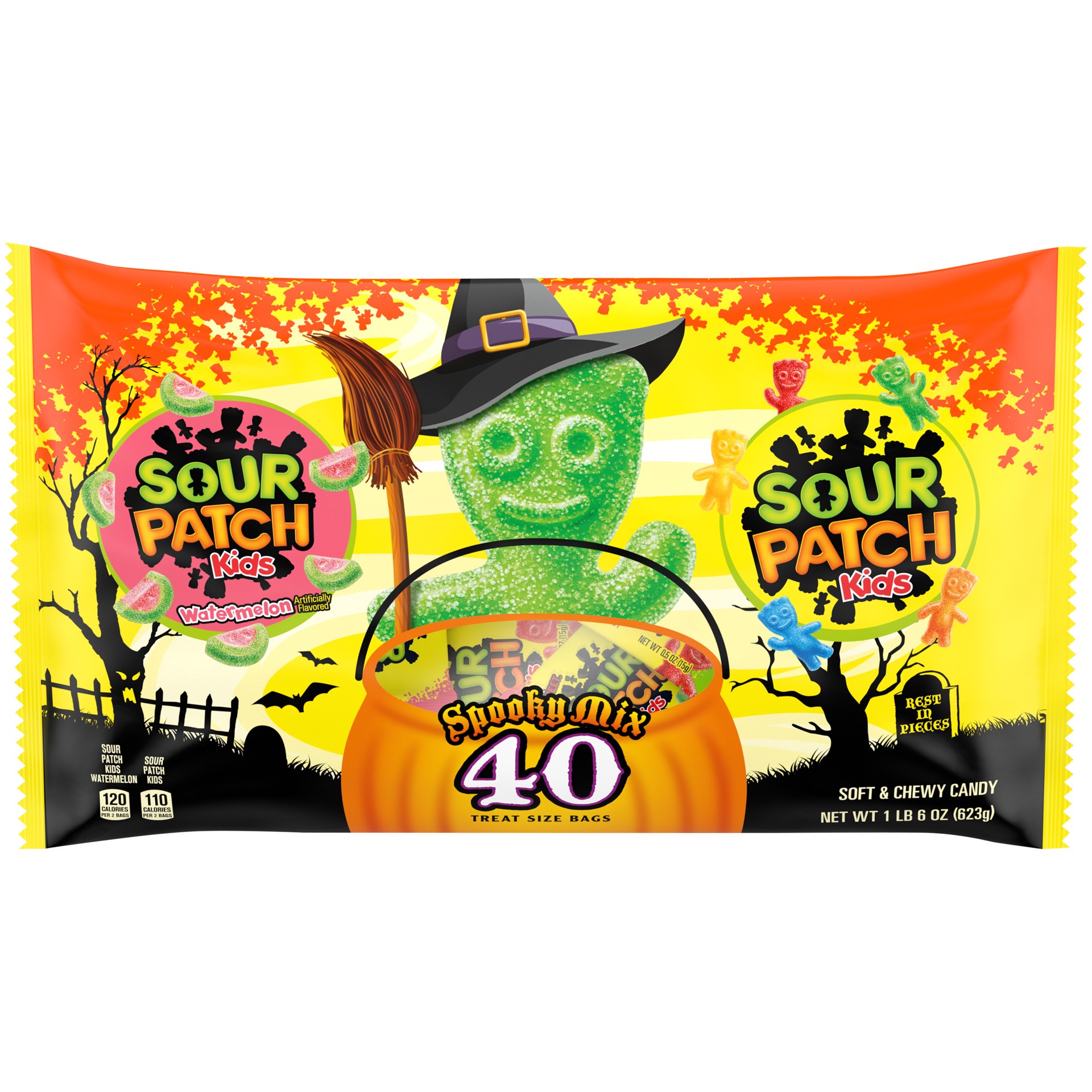 slide 4 of 11, SOUR PATCH KIDS Original Candy and SOUR PATCH KIDS Watermelon Candy Halloween Candy Variety Pack, 40 Trick or Treat Snack Packs, 1.41 lb