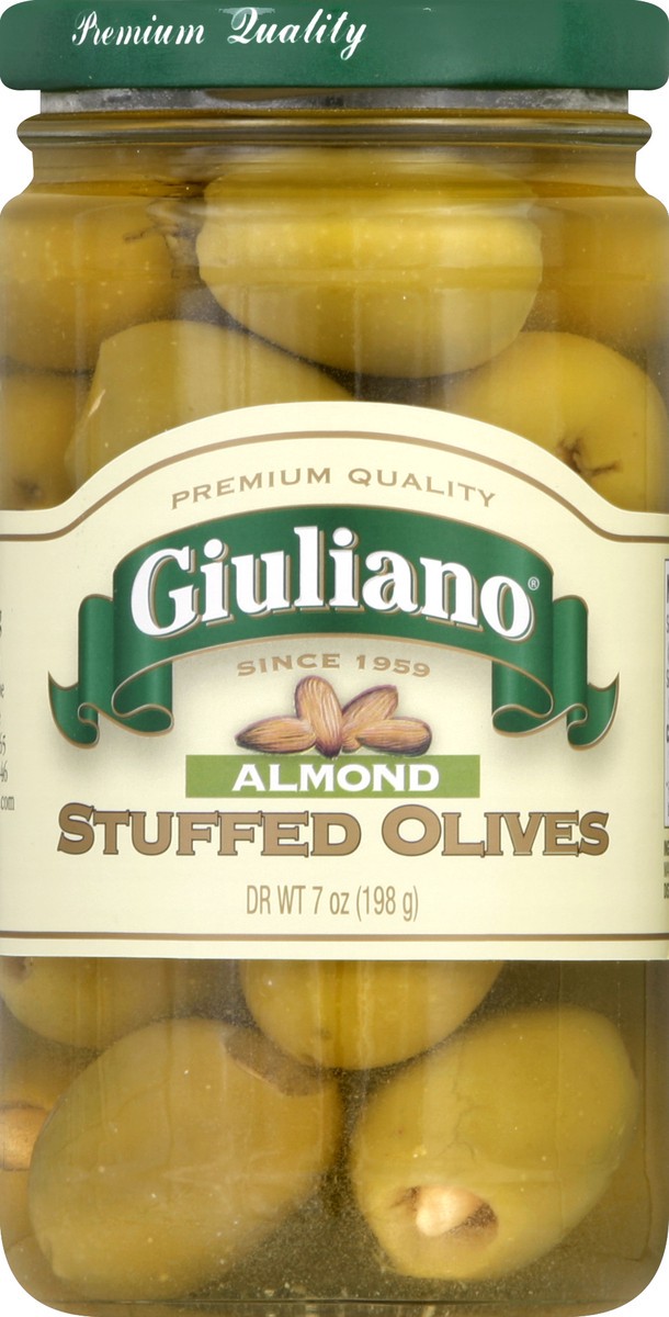 slide 2 of 2, Giuliano Olives Stuffed With Almonds, 7 oz