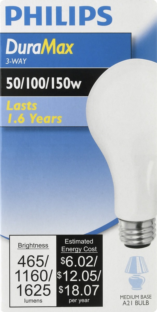 slide 6 of 9, Philips DuraMax 50/100/150 Watts 3-Way Light Bulb 1 ea, 1 ct