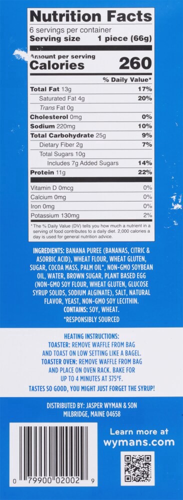 slide 2 of 2, Wyman's Fruit First Chocolate Chip Waffles 6 ea, 6 ct