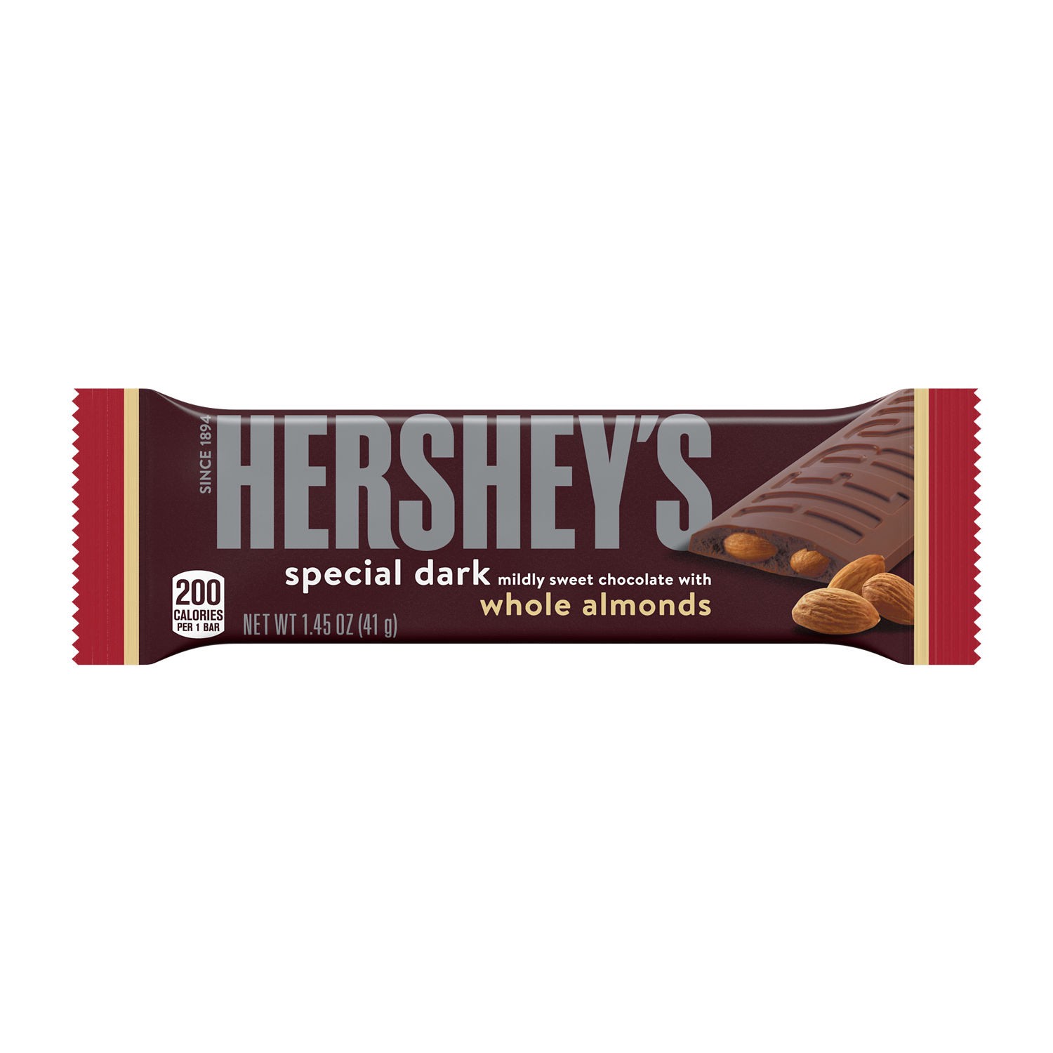 slide 1 of 6, Hershey's SPECIAL DARK Chocolate with Whole Almonds Candy Bar, 1.45 oz, 1.45 oz