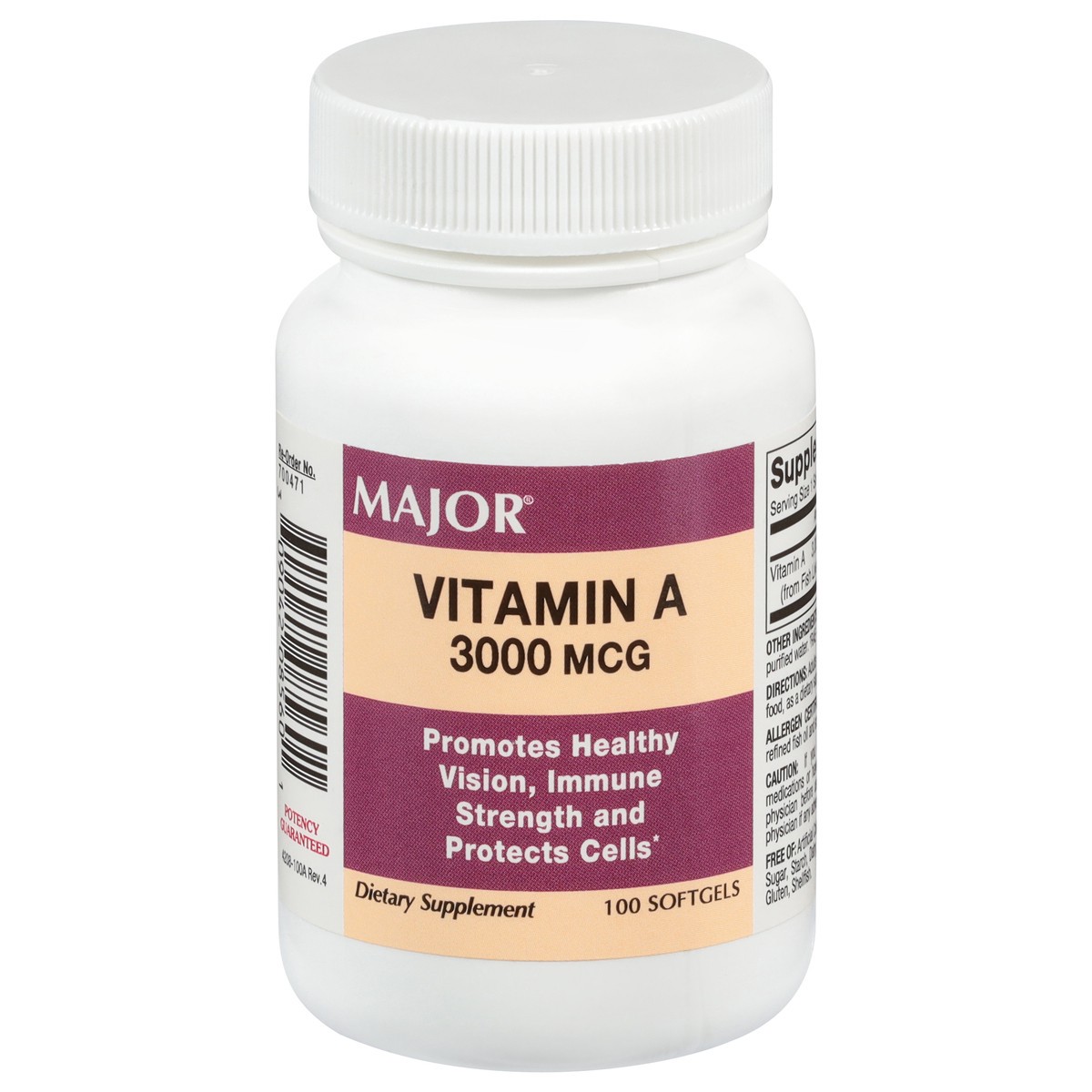 slide 4 of 4, Major 3000 mcg Vitamin A 100 Softgels, 100 ct