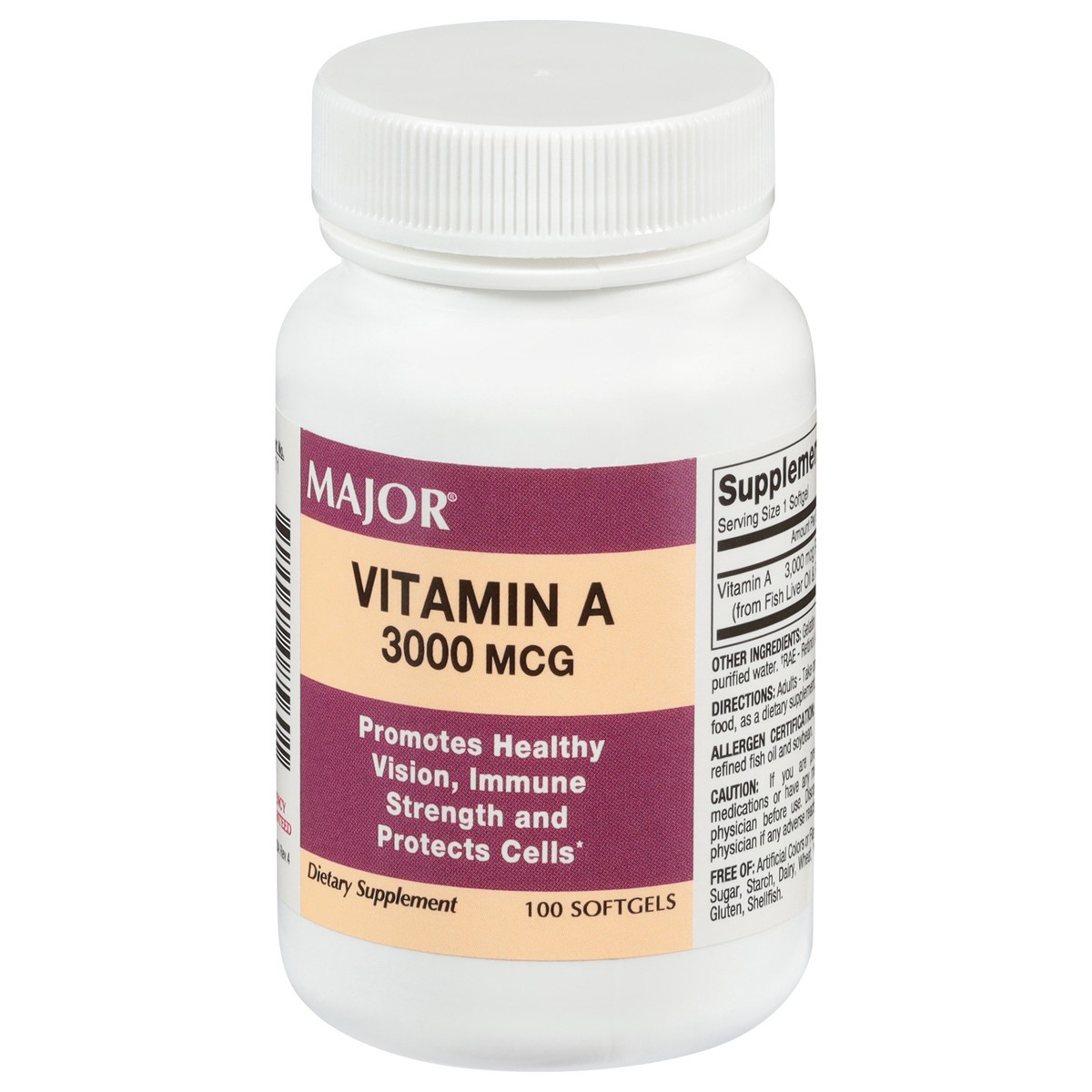slide 3 of 4, Major 3000 mcg Vitamin A 100 Softgels, 100 ct