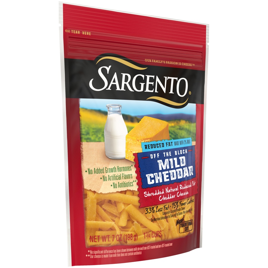 slide 2 of 8, Sargento Off The Block Mild Cheddar Reduced Fat Shredded Cheese, 7 oz