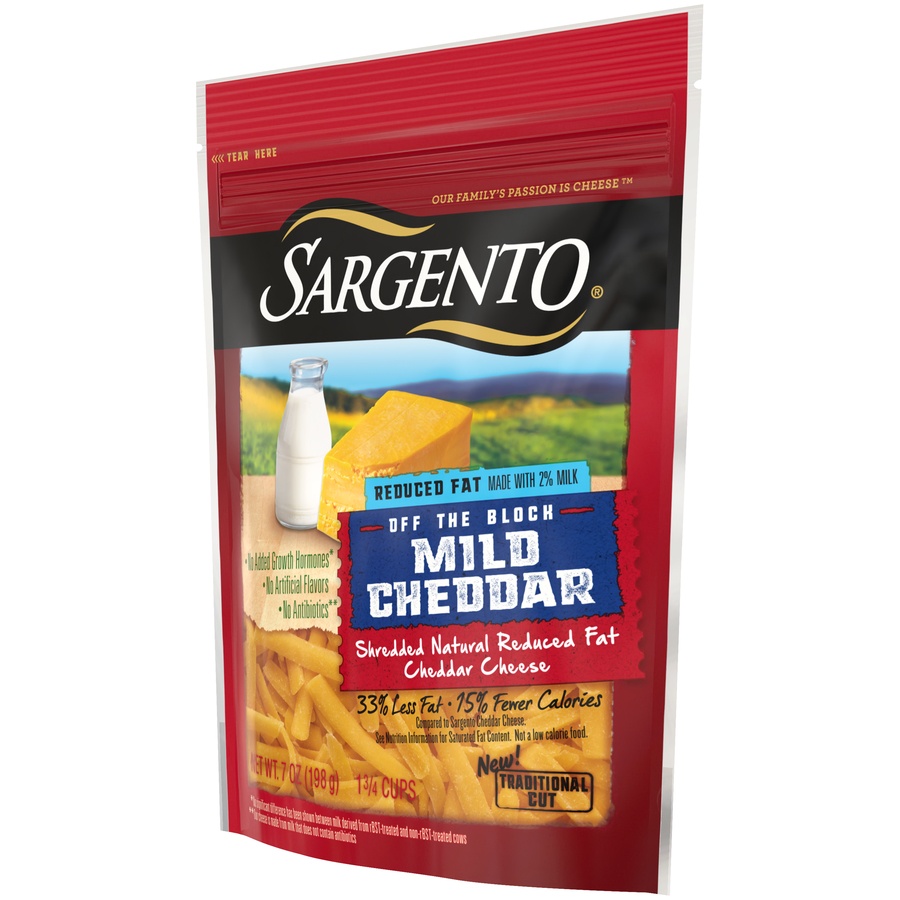 slide 3 of 8, Sargento Off The Block Mild Cheddar Reduced Fat Shredded Cheese, 7 oz