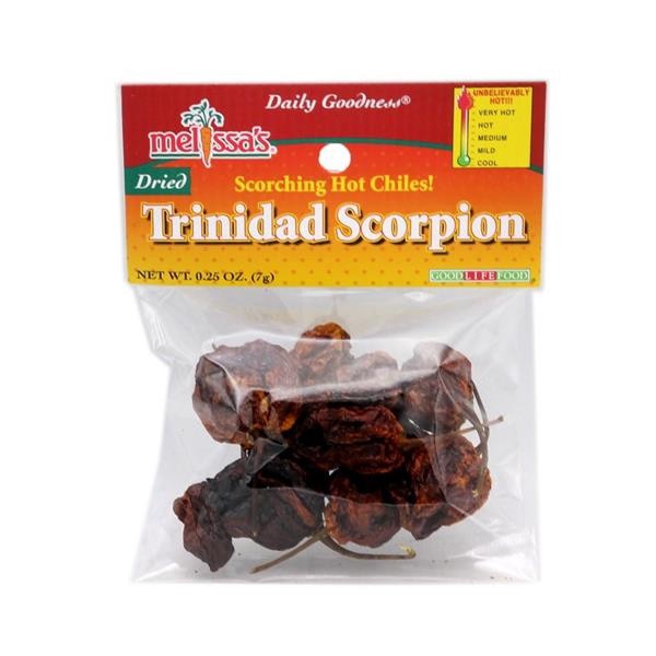 slide 1 of 1, Don Enrique Melissa's Dried Trinidad Scorpion Scorching Hot Chilies, 0.3 oz