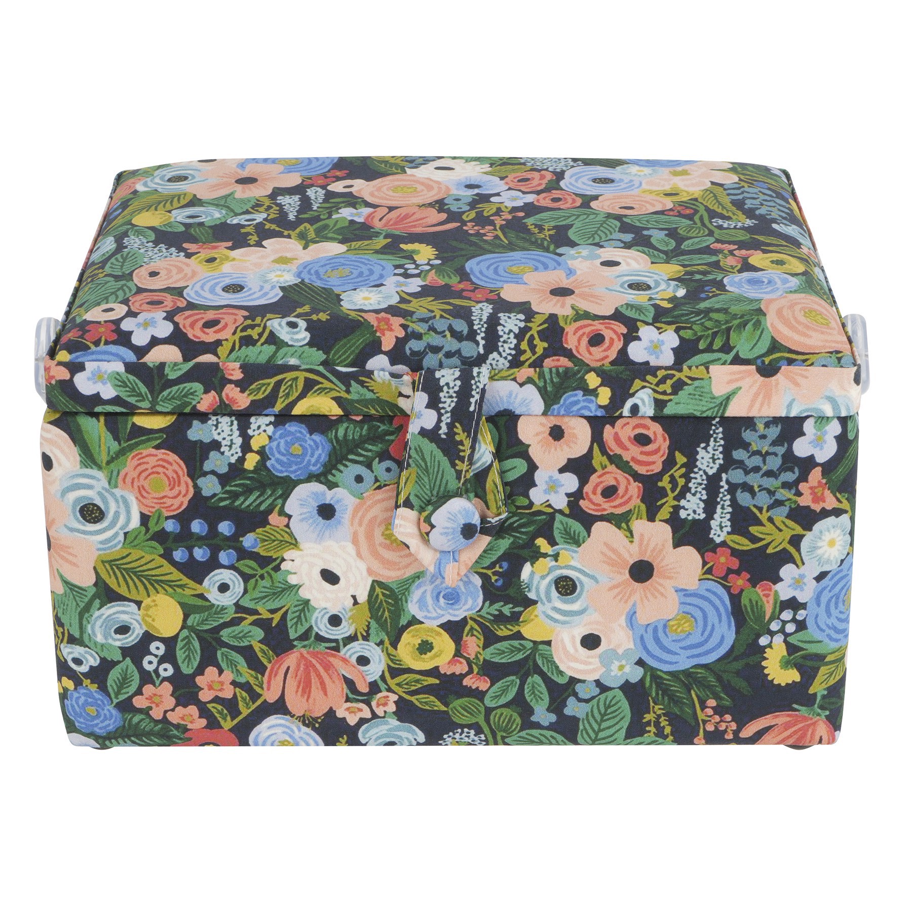 slide 2 of 4, 11.5" Blue Floral Sewing Basket By Loops & Threads, 5 in x 8 in x 6 in