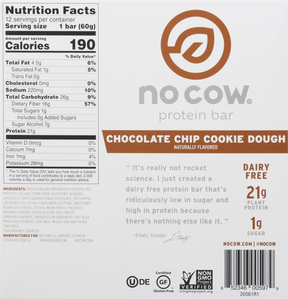 slide 7 of 14, No Cow Chocolate Chip Cookie Dough Protein Bar 12-2.12 oz Bars, 12 ct