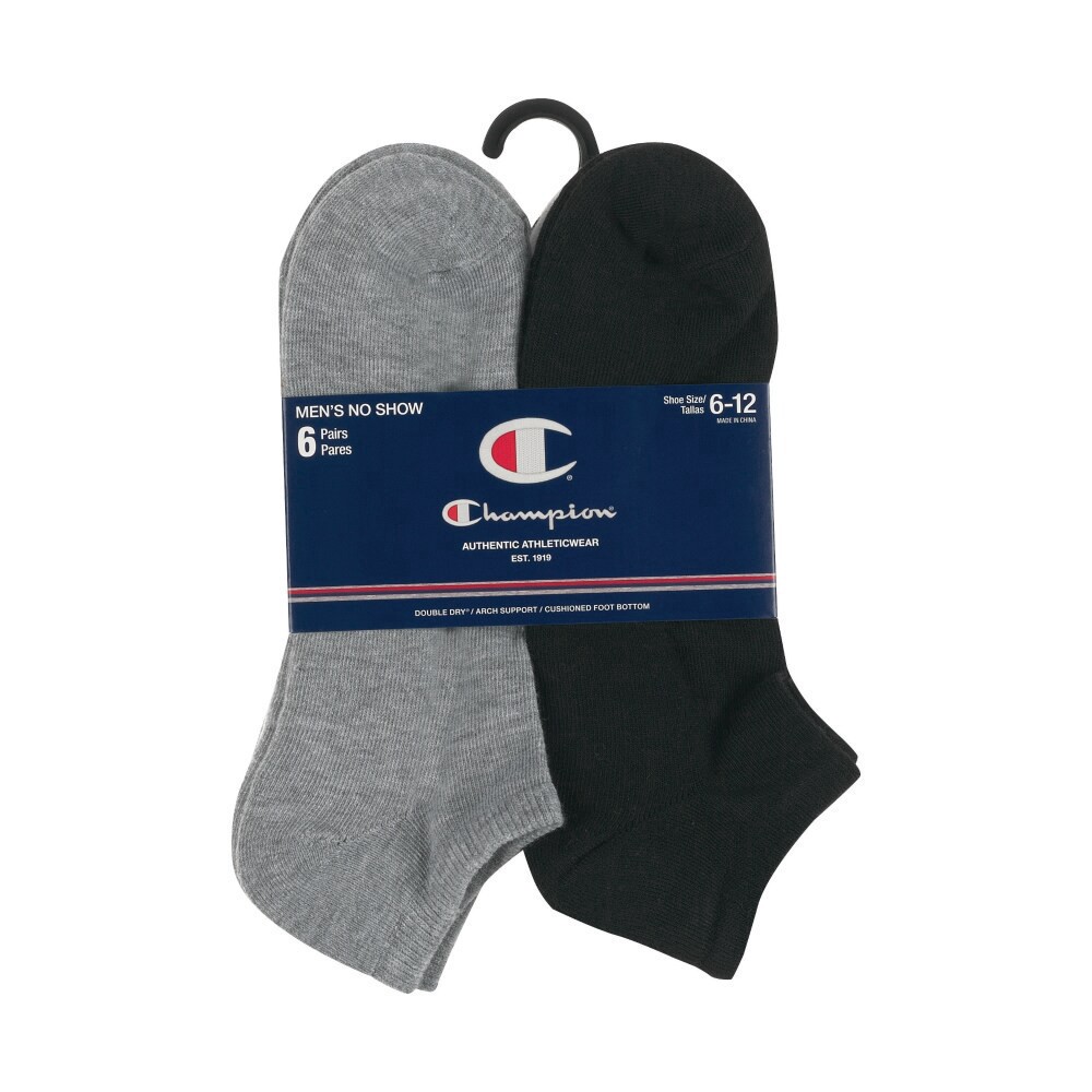 slide 2 of 2, Champion Ch172 Synthetic No Show Socks - White/Grey/Black, 6 pairs / size 6 ct; 12