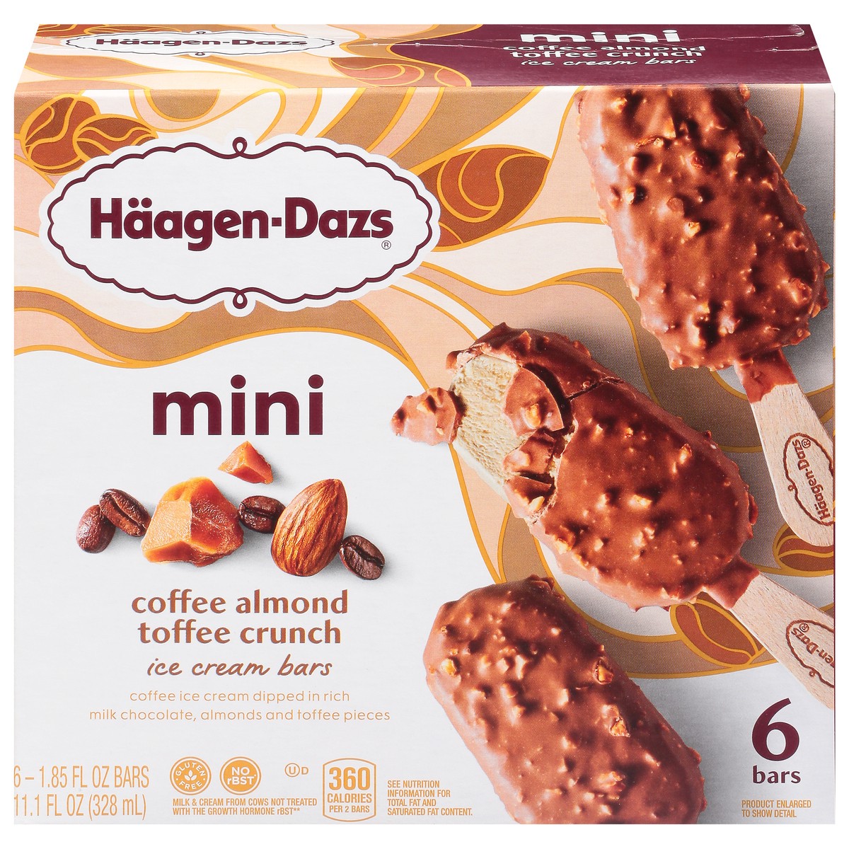 slide 1 of 9, Häagen-Dazs Mini Coffee Almond Crunch Ice Cream 6 - 1.85 fl oz Bars, 6 ct