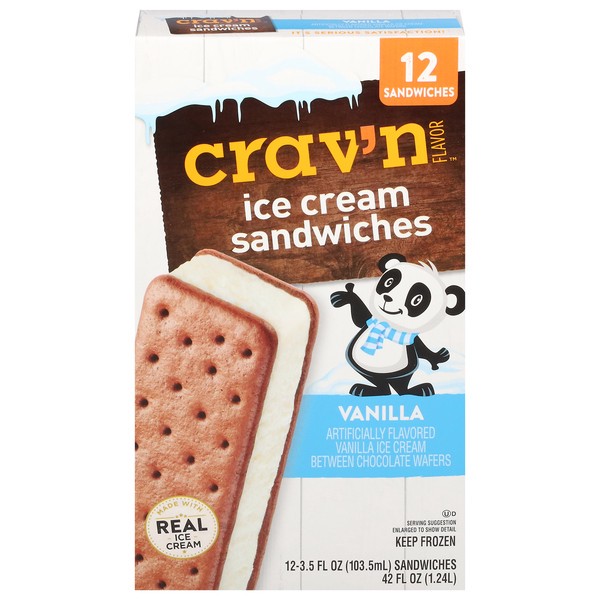 slide 1 of 2, Crav'n Flavor Vanilla Ice Cream Sandwiches 12 ea, 12 ct