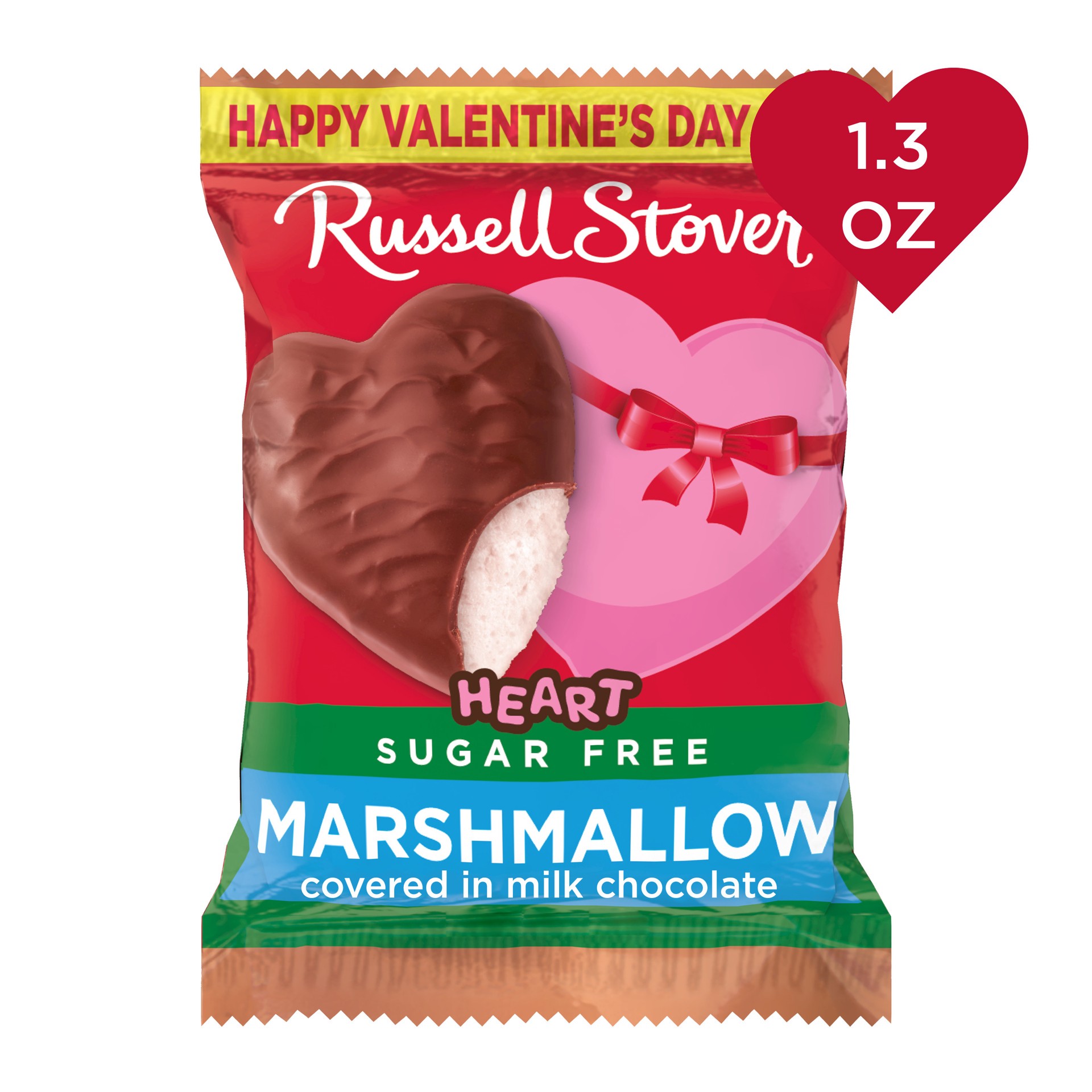 slide 1 of 3, RUSSELL STOVER Valentine's Day Sugar Free Marshmallow Chocolate Candy Heart, 1.3 oz.,