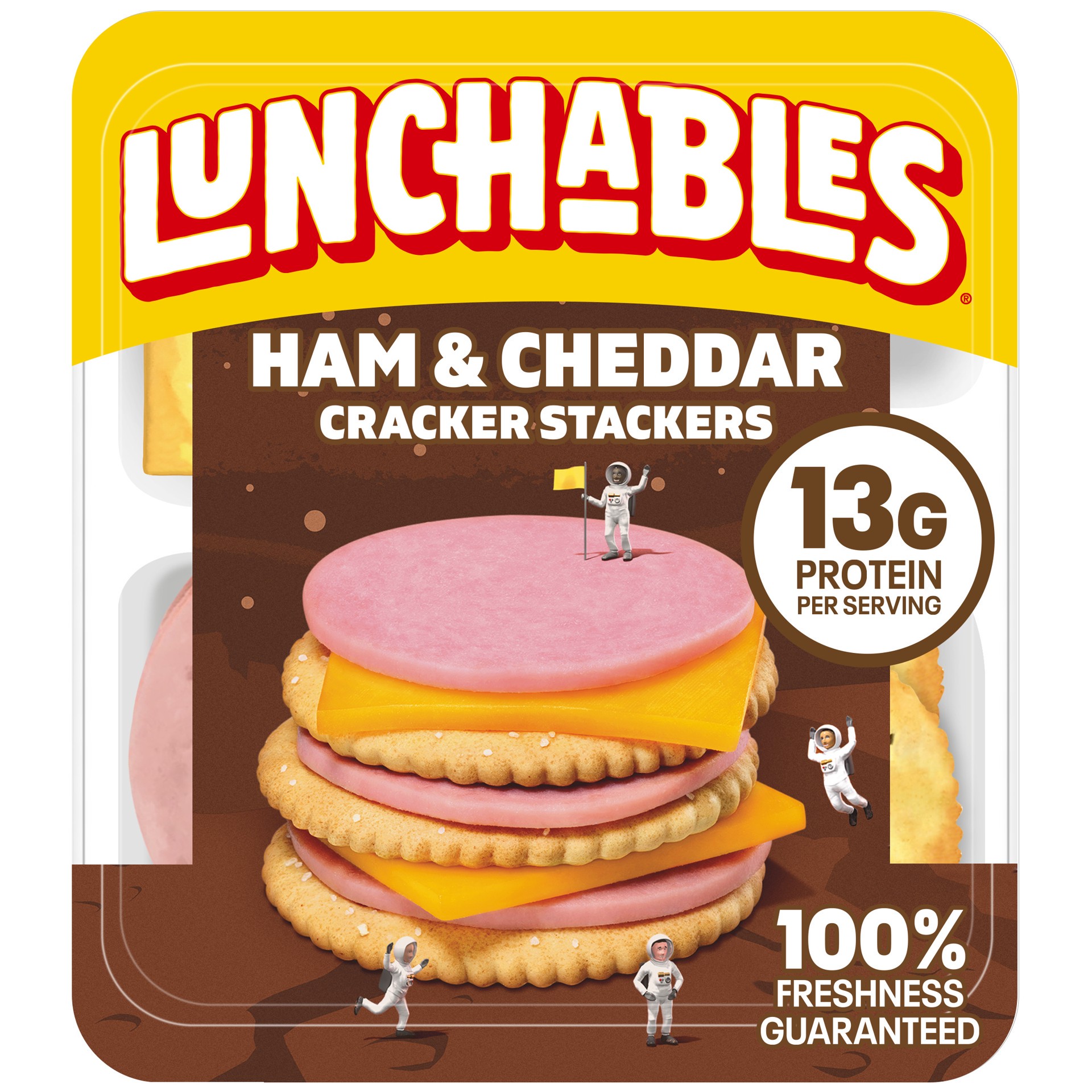 slide 1 of 5, Lunchables Ham and Cheddar Cracker Stackers, 3.2 oz Tray, 3.2 oz