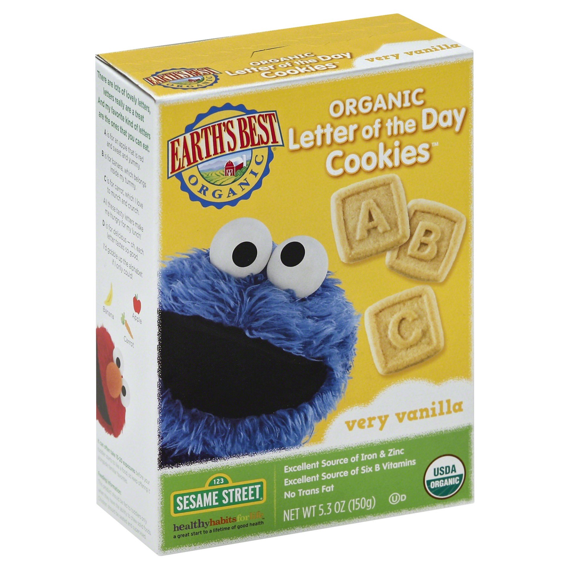 slide 1 of 2, Earth's Best Organic Letter Of The Day Sesame Street Oatmeal Cinnamon Cookie, 5.3 oz