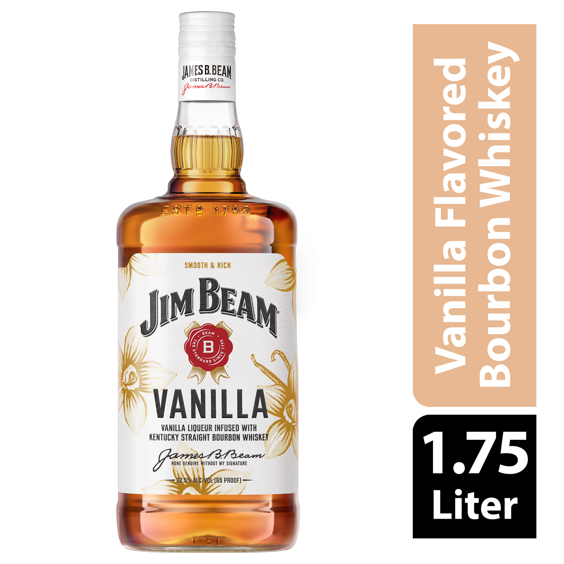 slide 1 of 9, Jim Beam Vanilla Liqueur with Kentucky Straight Bourbon Whiskey 1.75 L, 1.75 liter