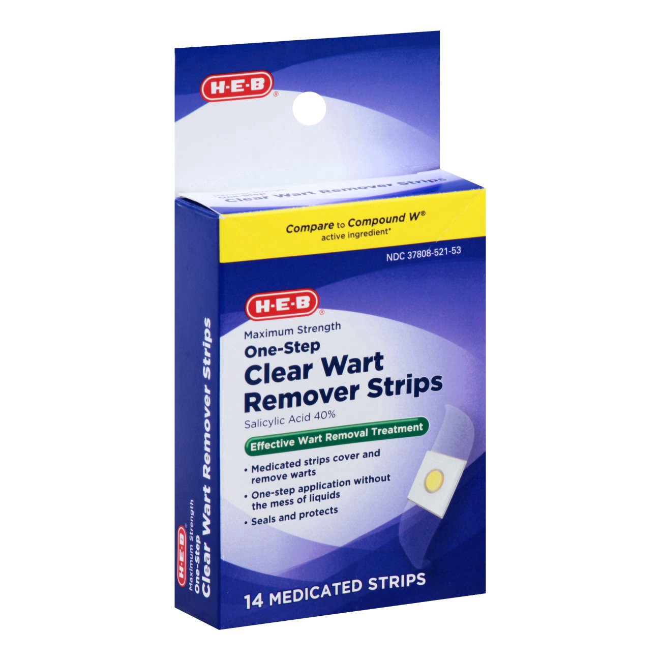 slide 1 of 1, H-E-B Clear Wart Remover Strips, 14 ct