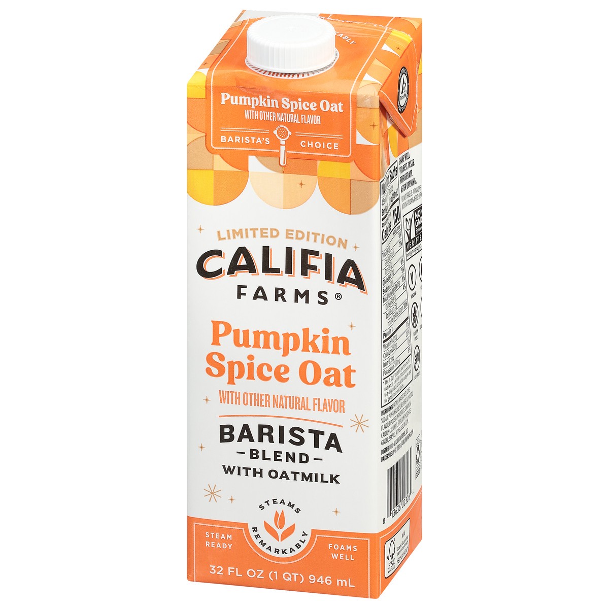 slide 4 of 9, Califia Farms Pumpkin Spice Oat Barista Blend with Oatmilk 32 fl oz, 32 oz