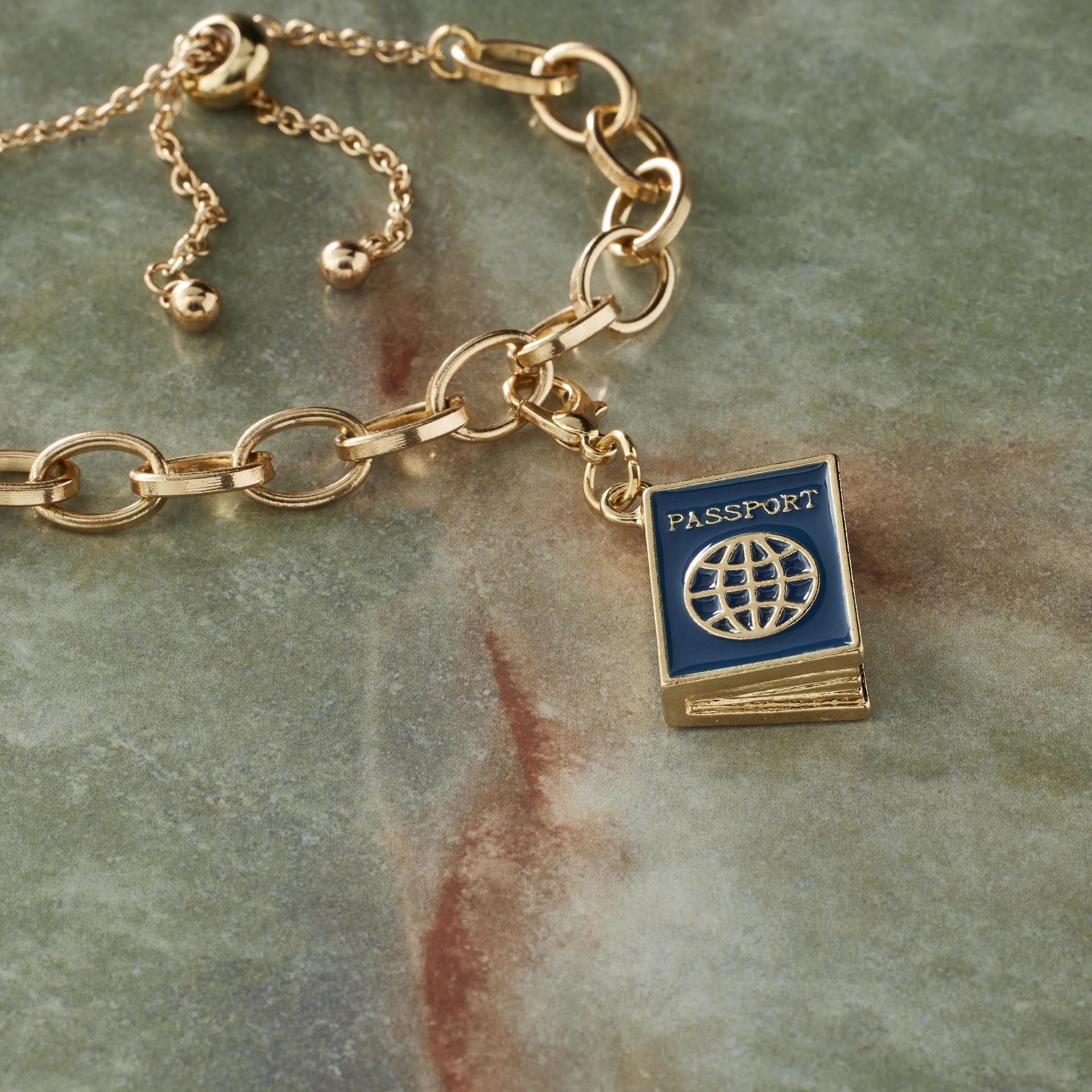 slide 3 of 3, Dark Blue Passport Charm By Bead Landing, 19 mm charm diameter