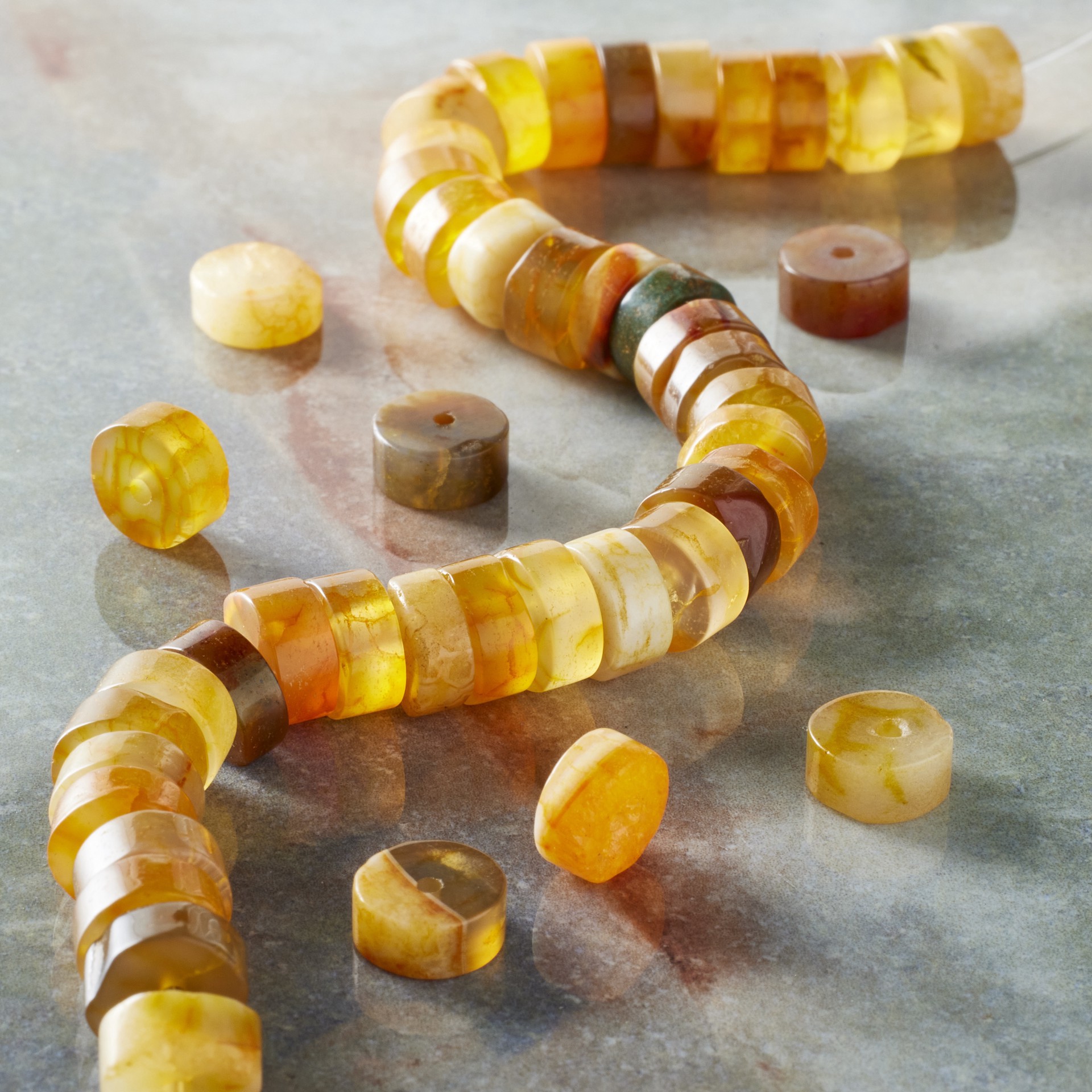slide 2 of 3, Yellow Fire Agate Heishi Beads By Bead Landing, 8 mm