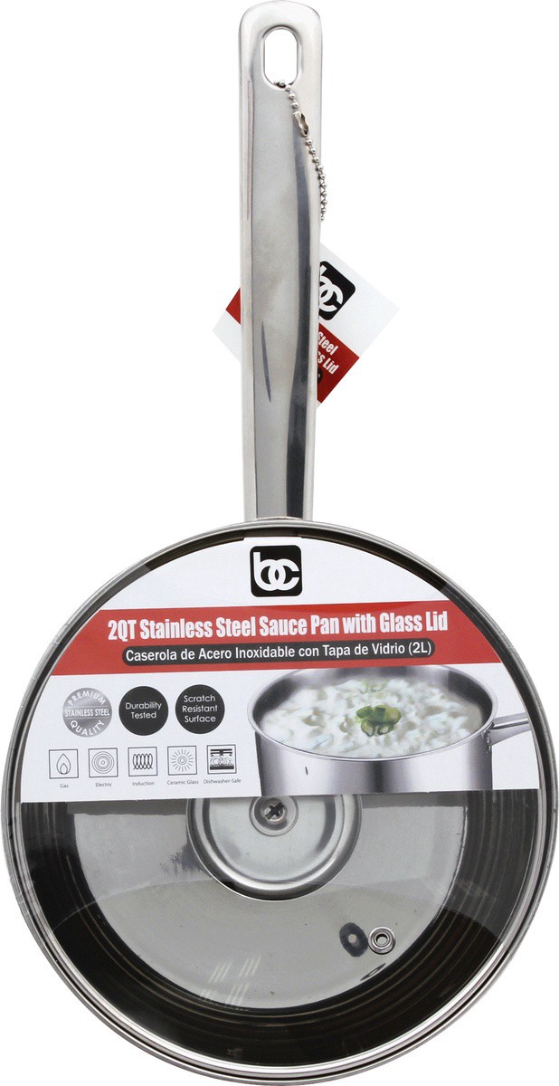 slide 2 of 7, Bene Casa Sauce Pan Stainless Steel With Glass Lid, 2 qt