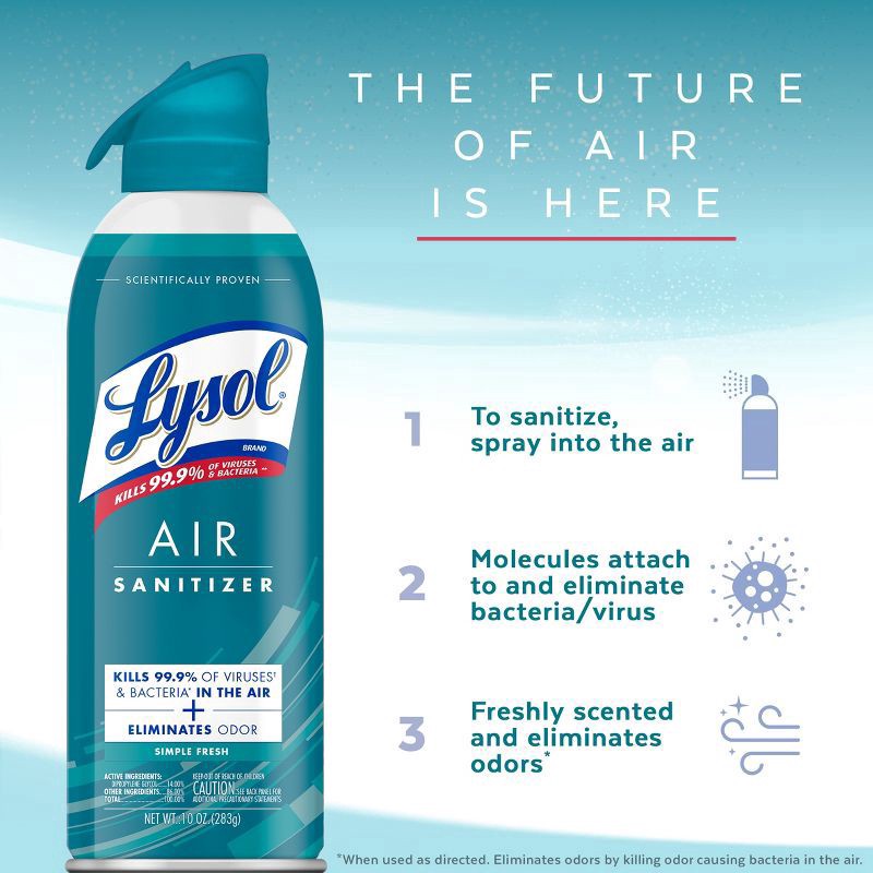 slide 4 of 4, Lysol Air Sanitizer Spray - Simple Fresh - 10oz/2ct, 2 ct; 10 oz