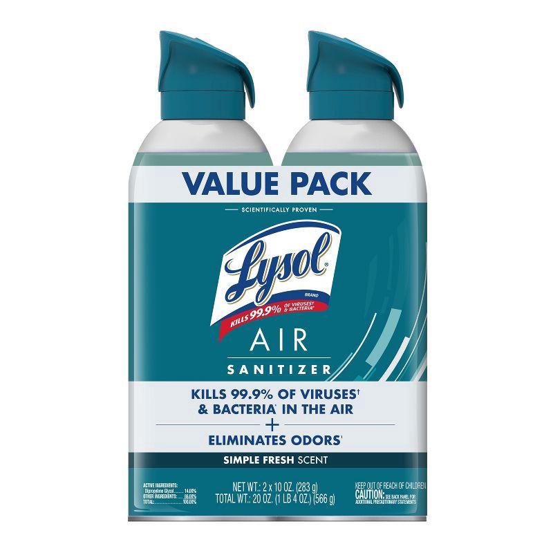 slide 1 of 4, Lysol Air Sanitizer Spray - Simple Fresh - 10oz/2ct, 2 ct; 10 oz