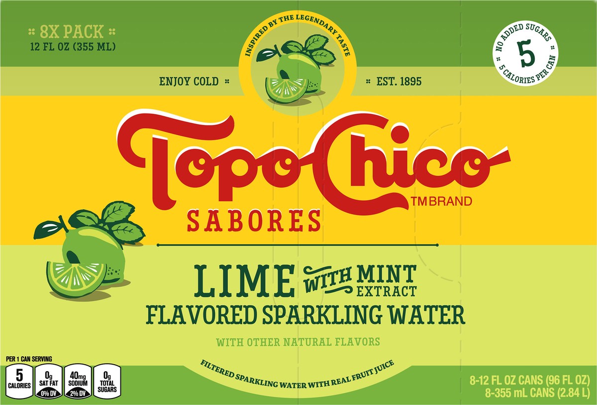 slide 2 of 10, Topo Chico Sabores Lime With Mint Extract Cans- 8 ct, 8 ct; 12 oz