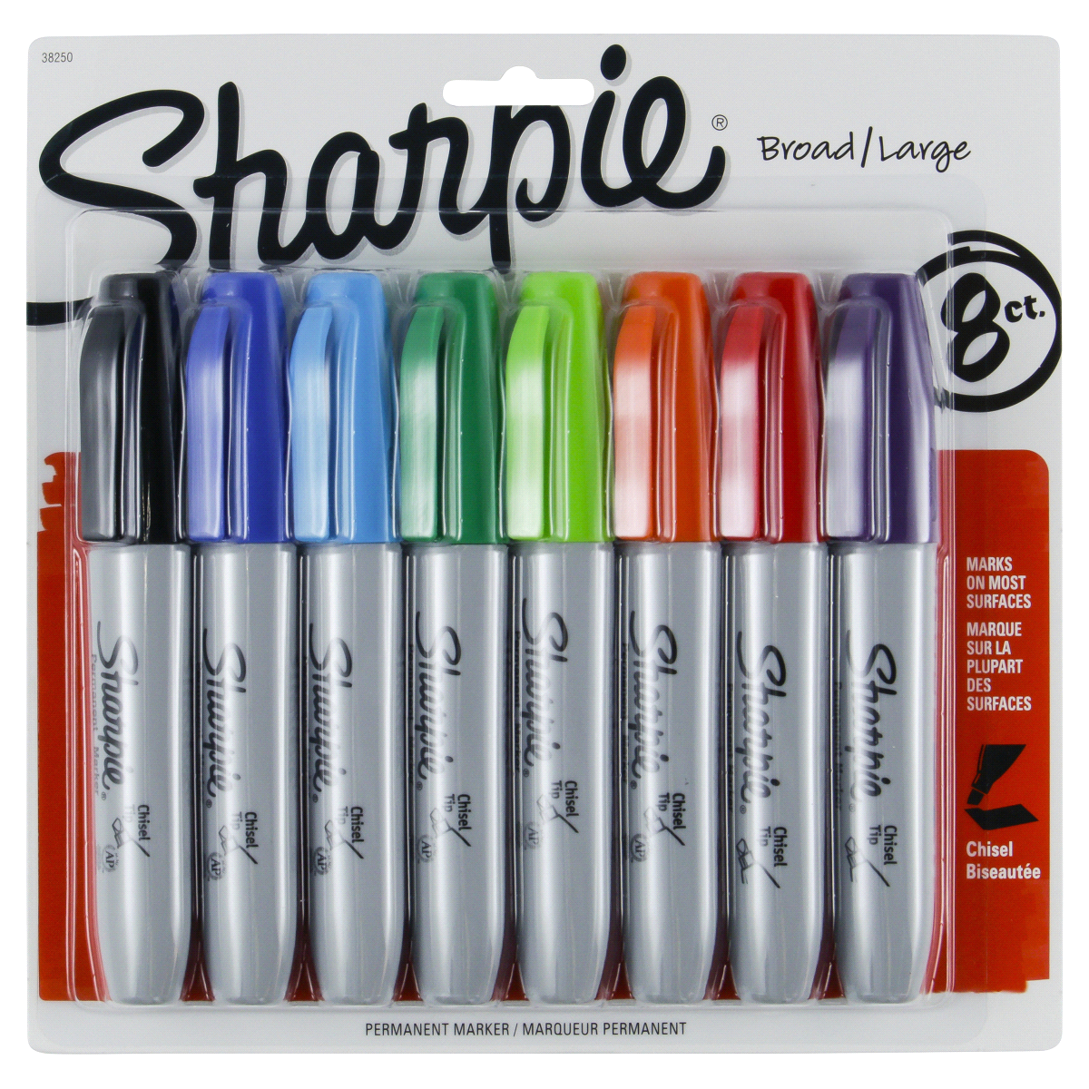 slide 1 of 2, Sharpie Chisel Point Colored Permanent Markers, Assorted (38250PP), 8 ct