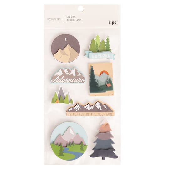 slide 1 of 4, Mountains Dimensional Stickers By Recollections, 3.75 in x 6.75 in