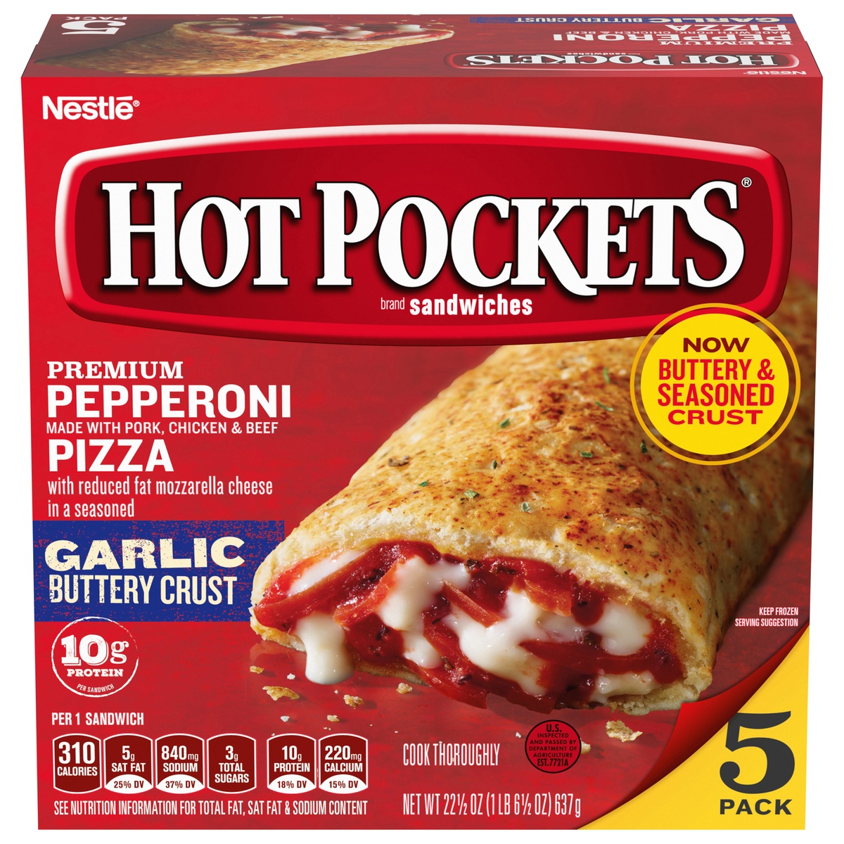 slide 1 of 1, Hot Pockets Sandwiches Seasoned Crust Pepperoni Pizza, 5 ct