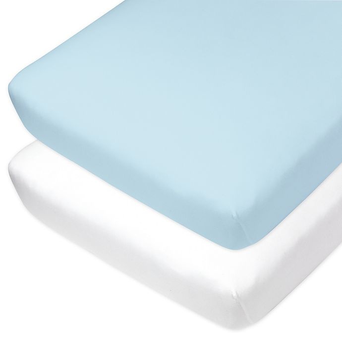 slide 1 of 3, The Honest Company Organic Cotton Fitted Crib Sheets - Light Blue/White, 2 ct