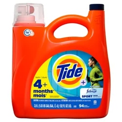 Tide Plus Febreze Sport Odor Defense HE Turbo Clean Liquid Laundry Detergent, 132 fl oz, 94 loads