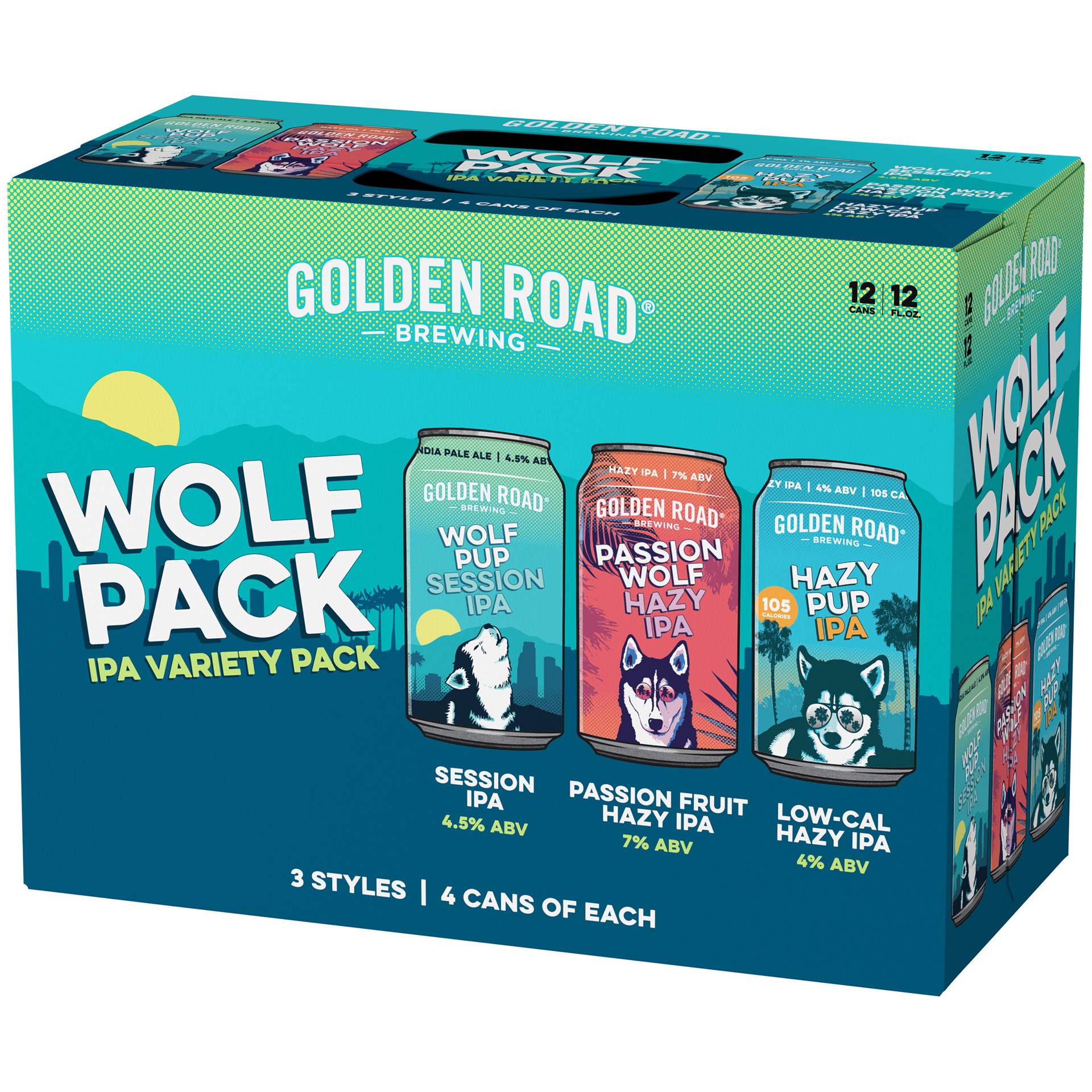 slide 3 of 3, Golden Road  Brewing Wolf Pup Session, Passion Wolf Hazy & Hazy Pup Wolf Pack IPA Variety Pack, 12 Pack 12 fl. oz. Cans, 12 ct; 12 oz