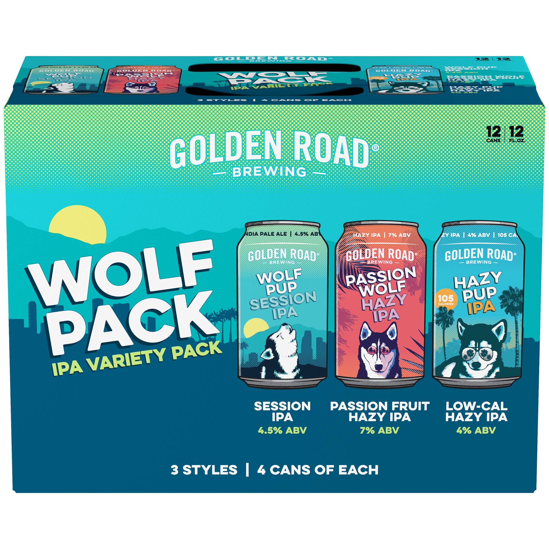 slide 2 of 3, Golden Road  Brewing Wolf Pup Session, Passion Wolf Hazy & Hazy Pup Wolf Pack IPA Variety Pack, 12 Pack 12 fl. oz. Cans, 12 ct; 12 oz