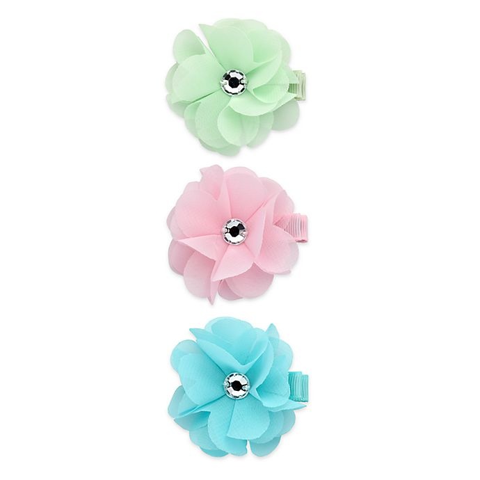 slide 1 of 1, Khristie Chiffon Flower & Crystal Hair Clips, 3 ct