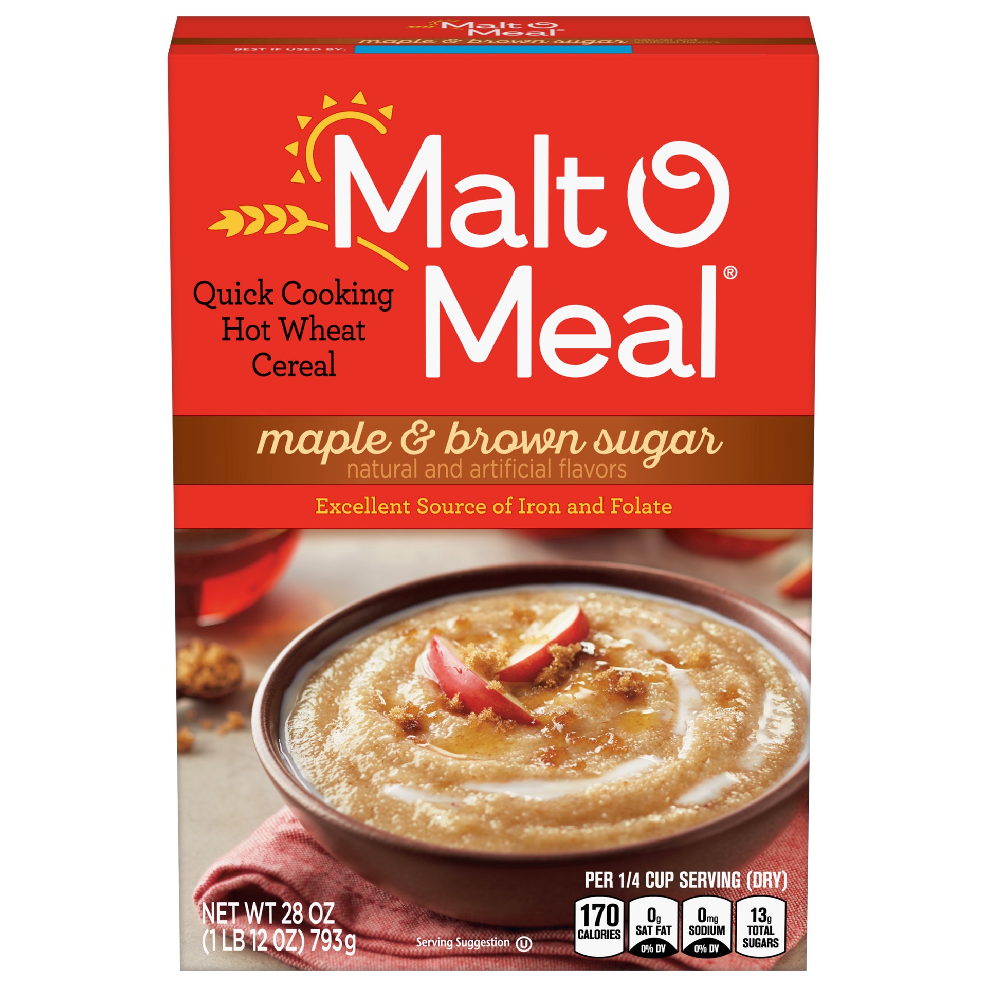 slide 1 of 8, Malt-O-Meal Maple and Brown Sugar Wheat Hot Cereal, 36 OZ Box, 28 oz