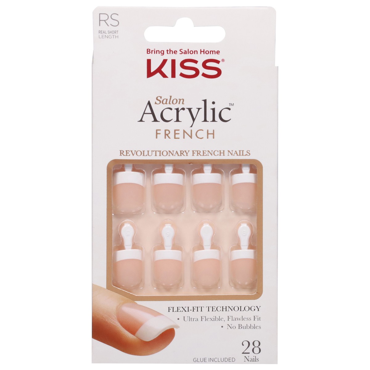 slide 1 of 5, Kiss Salon Acrylic French Real Short Nails 28 ea, 28 ct