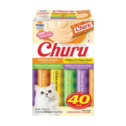 Inaba Churu Assorted Cat Treats, Lickable Creamy Purée with Vitamin E, 40 Tubes - 0.5 oz each, Chicken Variety Box