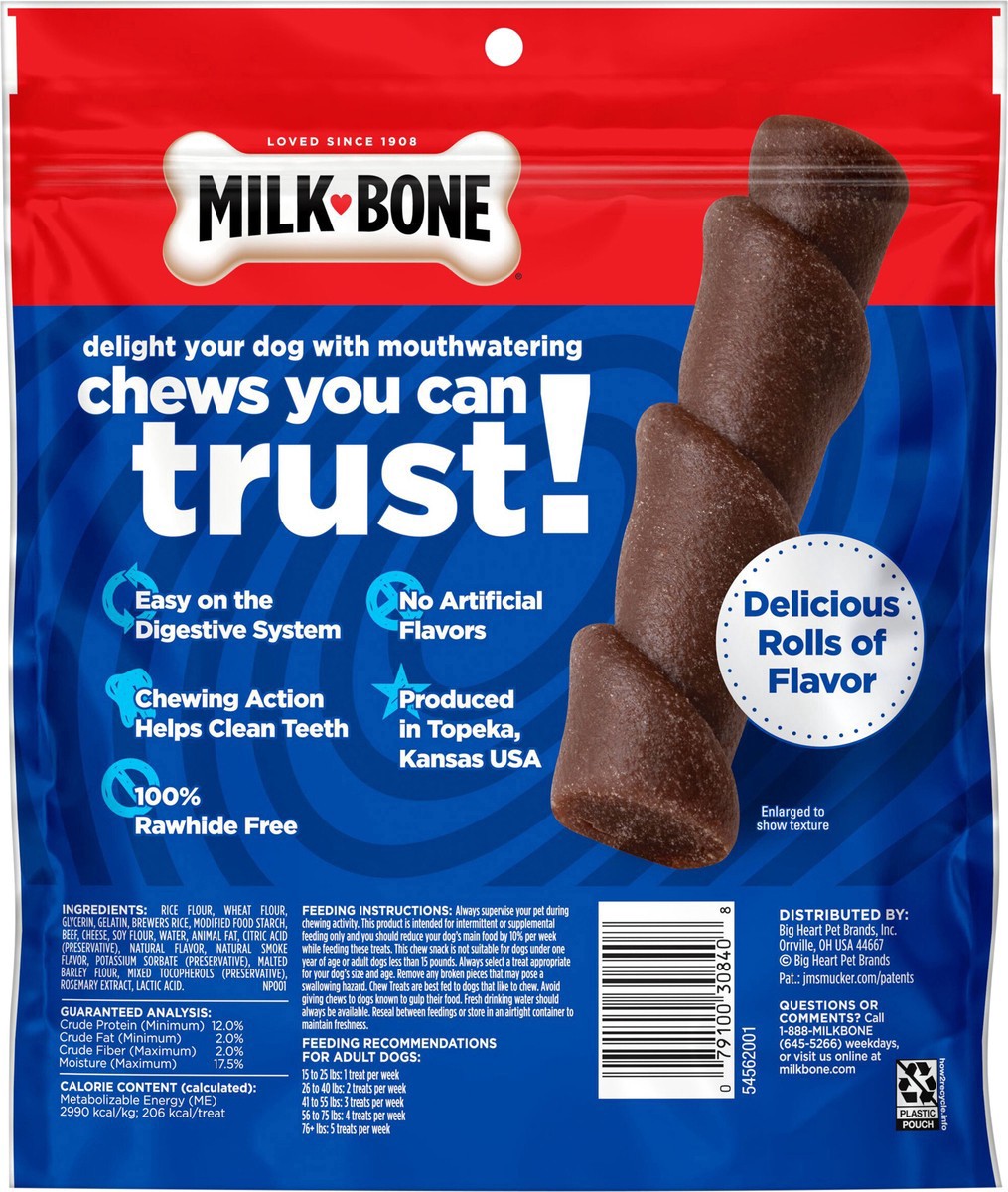 slide 9 of 13, Milk-Bone Flavor Rolls Beefy Cheesy, Yes Please-y! Rawhide Free Dog Treat With Beef, 5-Count Bag, 11 oz