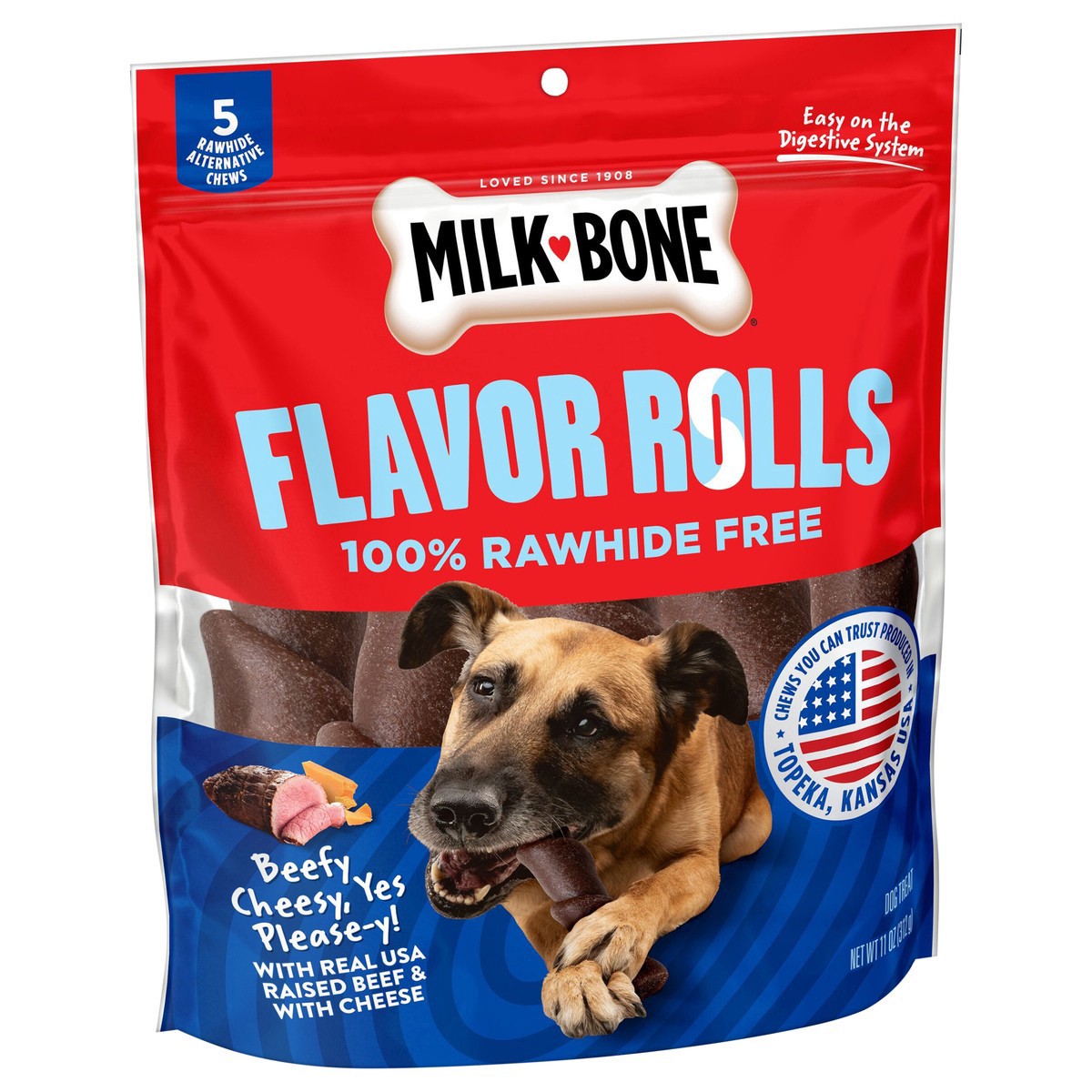 slide 3 of 13, Milk-Bone Flavor Rolls Beefy Cheesy, Yes Please-y! Rawhide Free Dog Treat With Beef, 5-Count Bag, 11 oz