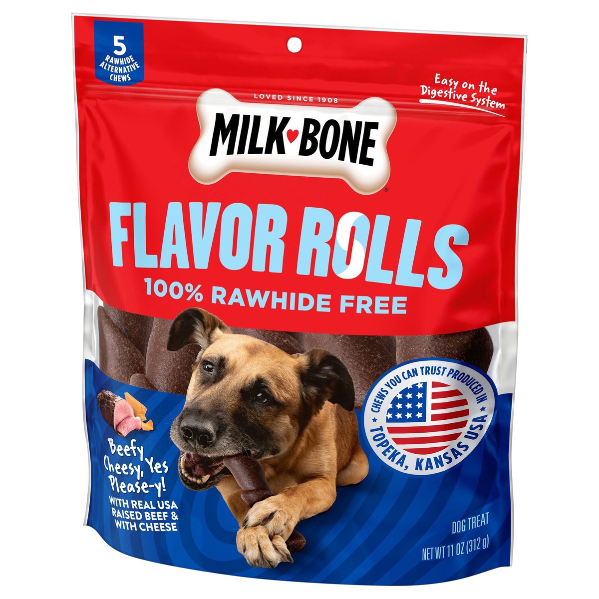 slide 4 of 13, Milk-Bone Flavor Rolls Beefy Cheesy, Yes Please-y! Rawhide Free Dog Treat With Beef, 5-Count Bag, 11 oz