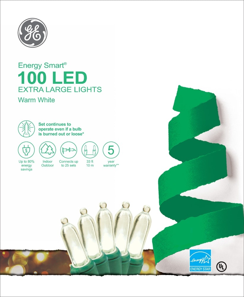 slide 1 of 1, GE Led Extra Large Energy Smart Colorite Lights - Warm White/Green, 100 ct; 33 ft