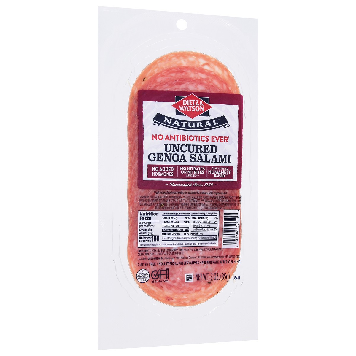 slide 7 of 9, Dietz & Watson Uncured Genoa Salami 3 oz, 3 oz