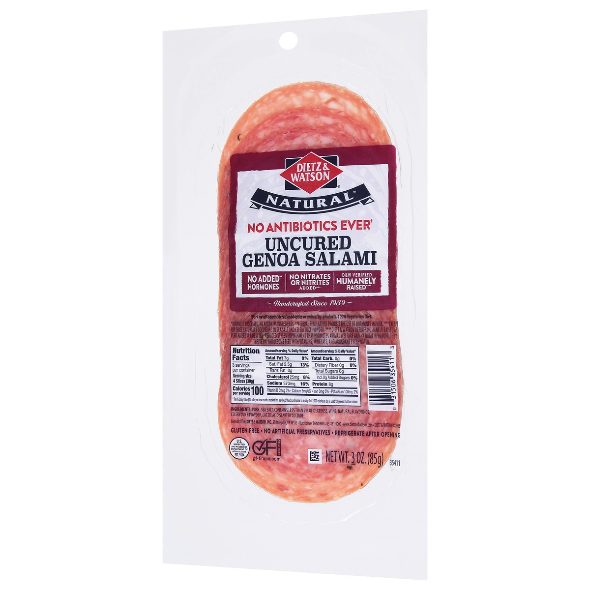 slide 5 of 9, Dietz & Watson Uncured Genoa Salami 3 oz, 3 oz