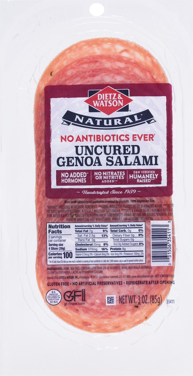 slide 6 of 9, Dietz & Watson Uncured Genoa Salami 3 oz, 3 oz