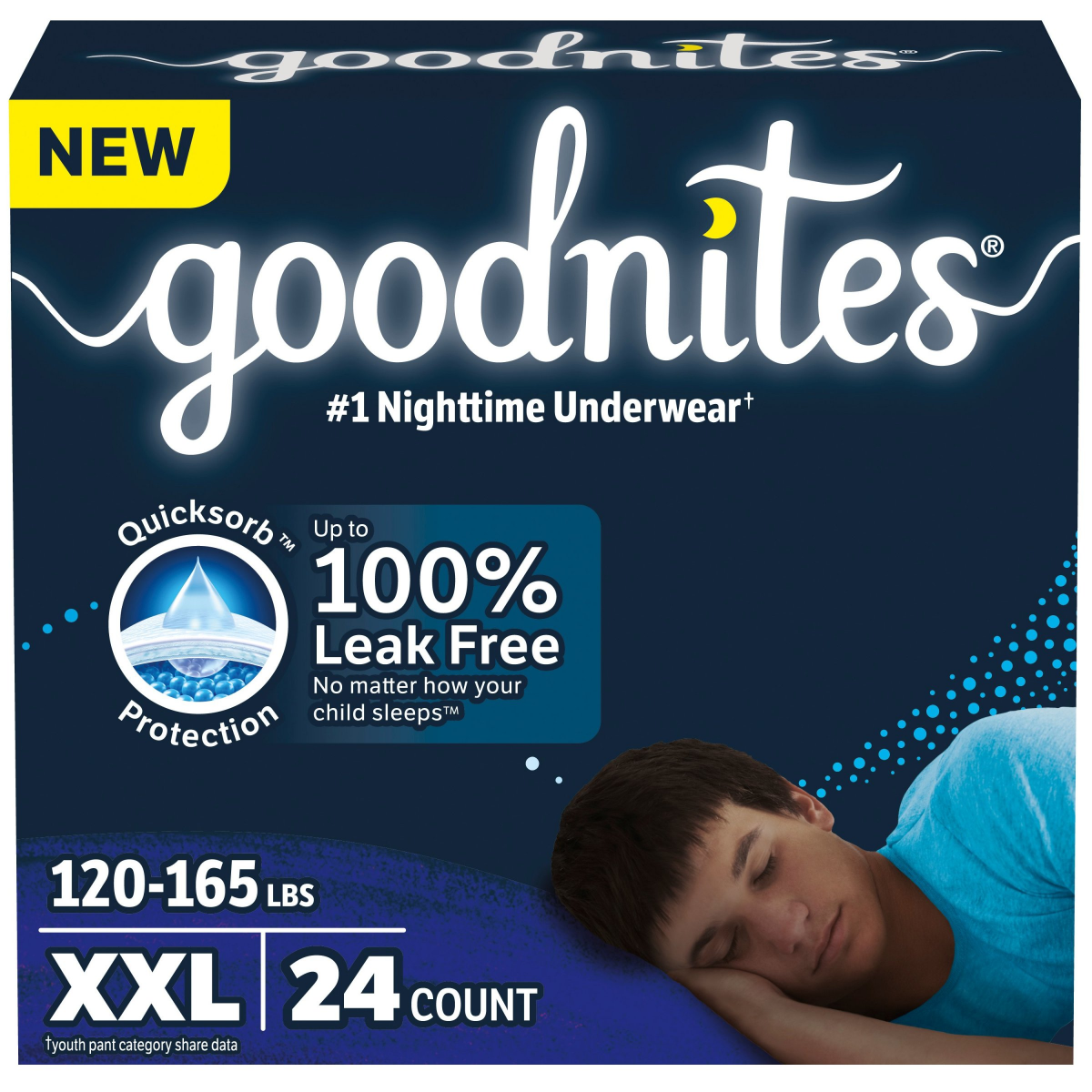 slide 1 of 8, GoodNites Boys' Nighttime Underwear, Size XXL (120-165+ lbs), 24 Ct, 24 ct