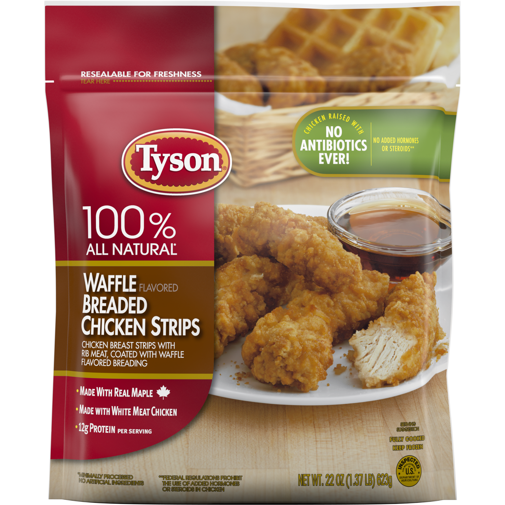 slide 1 of 1, Tyson Waffle Flavored Breaded Chicken Strips, 22 oz